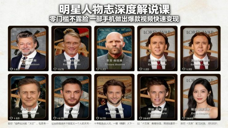 （17539期）明星人物志深度解说课：零门槛不露脸，一部手机做出爆款视频快速变现_生财有道创业项目网