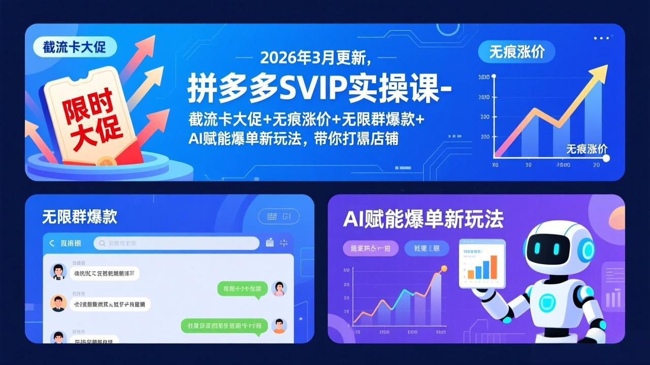 图片[1]-（17589期）拼多多SVIP实操课-26年3月，截流卡大促+无痕涨价+无限群爆款+AI赋能爆单新玩法，带你打爆店铺_生财有道创业项目网-生财有道