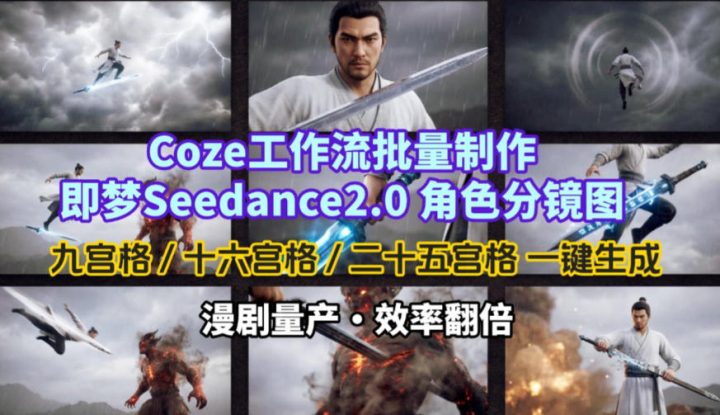 Coze工作流批量制作即梦Seedance2.0角色分镜图，九宫格-十六宫格-二十五宫格一键生成，漫剧量产，效率翻倍——生财有道创业项目网