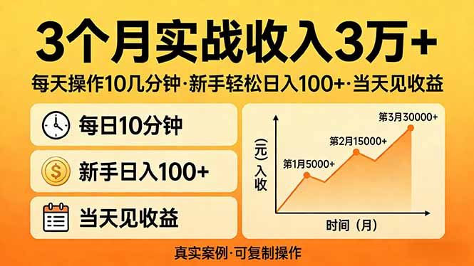 （17639期）3个月实战收入3万+，每天操作10几分钟，新手轻松日入100+，当天见收益_生财有道创业项目网