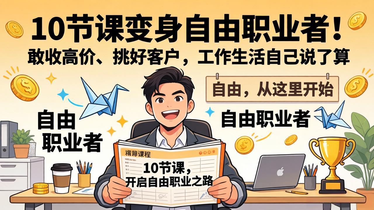 图片[1]-（17663期）10 节课变身自由职业者！敢收高价、挑好客户，工作生活自己说了算_生财有道创业项目网-生财有道