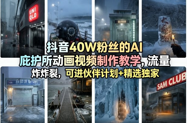 抖音40W粉丝的AI庇护所动画视频制作教学，流量炸裂，可进伙伴计划+精选独家——生财有道创业项目网