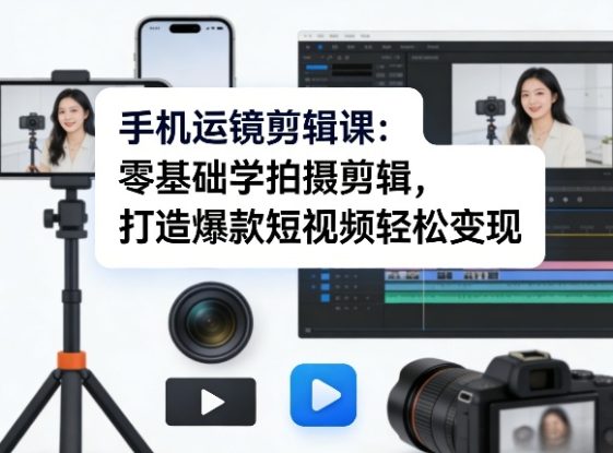 手机运镜剪辑课：零基础学拍摄剪辑，打造爆款短视频轻松变现——生财有道创业项目网
