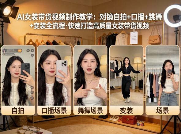 图片[1]-AI女装带货视频制作教学，对镜自拍、口播、跳舞、变装全流程，快速打造高质量女装带货视频——生财有道创业项目网-生财有道