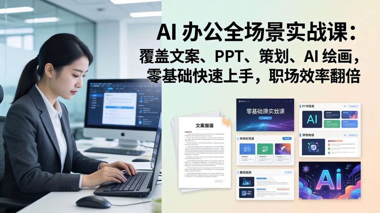 图片[1]-（17732期） AI 办公全场景实战课：覆盖文案、PPT、策划、AI 绘画，零基础快速上手，职场效率翻倍_生财有道创业项目网-生财有道