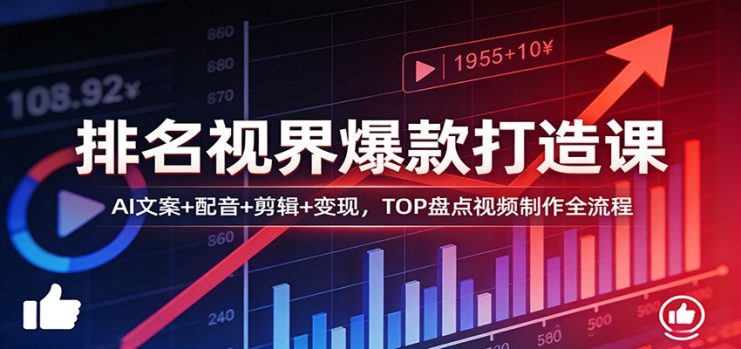 排名视界爆款打造课：AI文案+配音+剪辑+变现，TOP盘点视频制作全流程_生财有道创业网