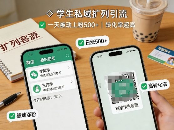学生私域扩列引流，一天被动上粉500+，转化率超高——生财有道创业项目网