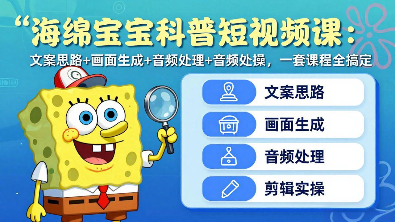 图片[1]-（17756期）海绵宝宝科普短视频课：文案思路+画面生成+音频处理+剪辑实操，一套课程全搞定_生财有道创业项目网-生财有道