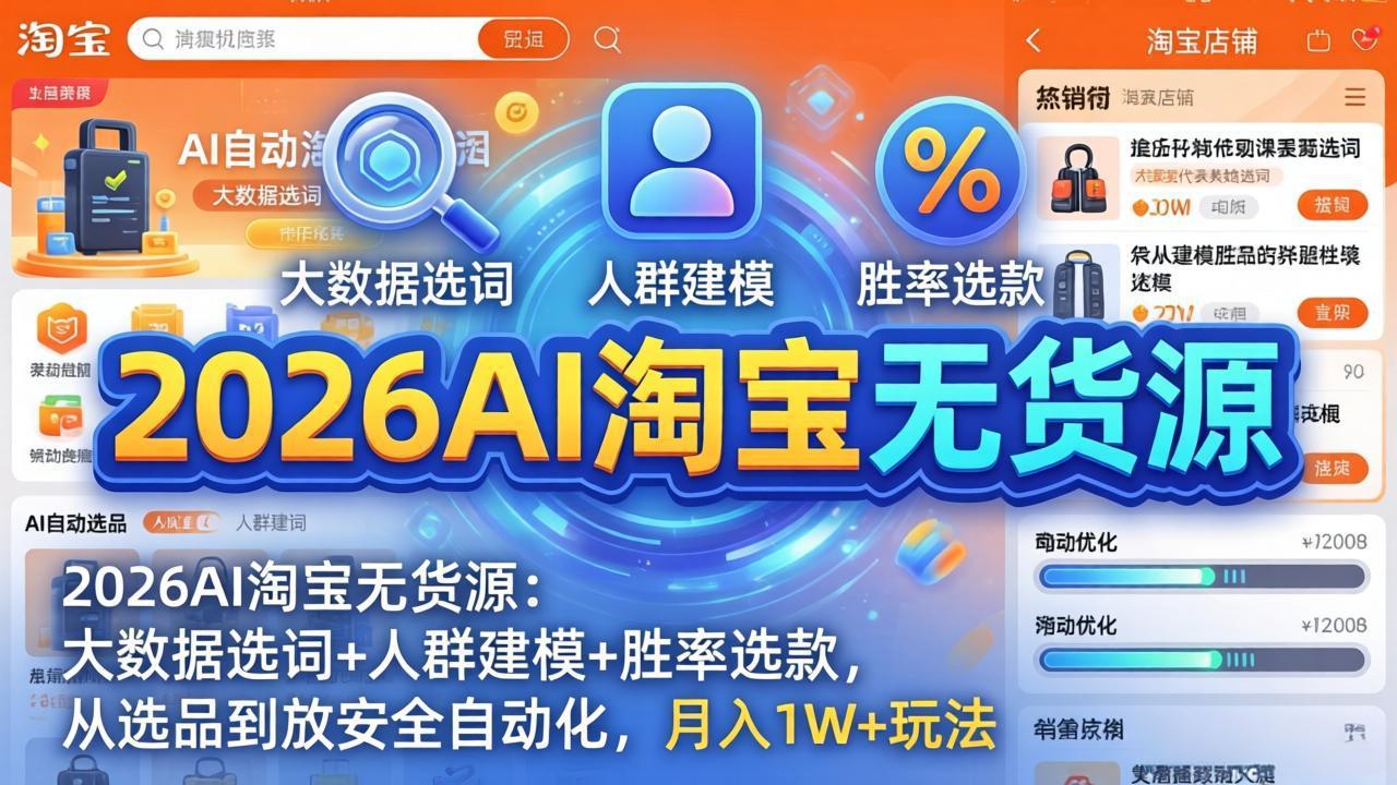 图片[1]-（17812期）2026AI淘宝无货源：大数据选词+人群建模+胜率选款，从选品到放大全自动化，月入1W+玩法_生财有道创业项目网-生财有道