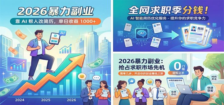 2026暴力副业：靠AI帮人改简历，单日收益1000+，全网求职季分钱_生财有道创业网