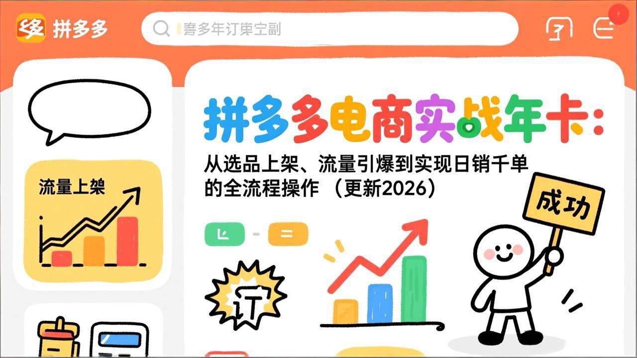 图片[1]-（17823期）拼多多电商实战年卡：从选品上架、流量引爆到实现日销千单的全流程操作（更新2026年3月）_生财有道创业项目网-生财有道