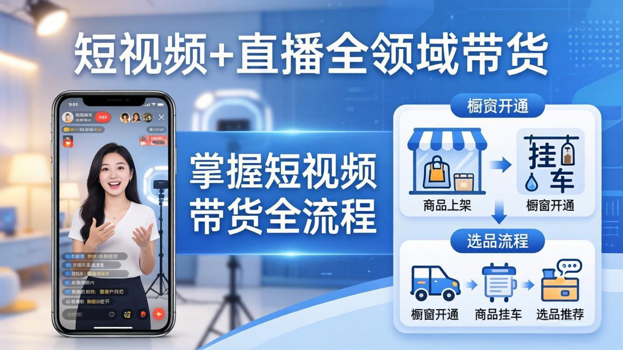 图片[1]-（17835期）短视频+直播全领域带货：掌握橱窗开通、挂车、选品、爆款文案改编等短视频带货全流程_生财有道创业项目网-生财有道