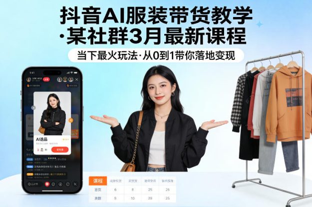 抖音AI服装带货教学，某社群3月最新课程，当下最火玩法，从0到1带你落地变现——生财有道创业项目网