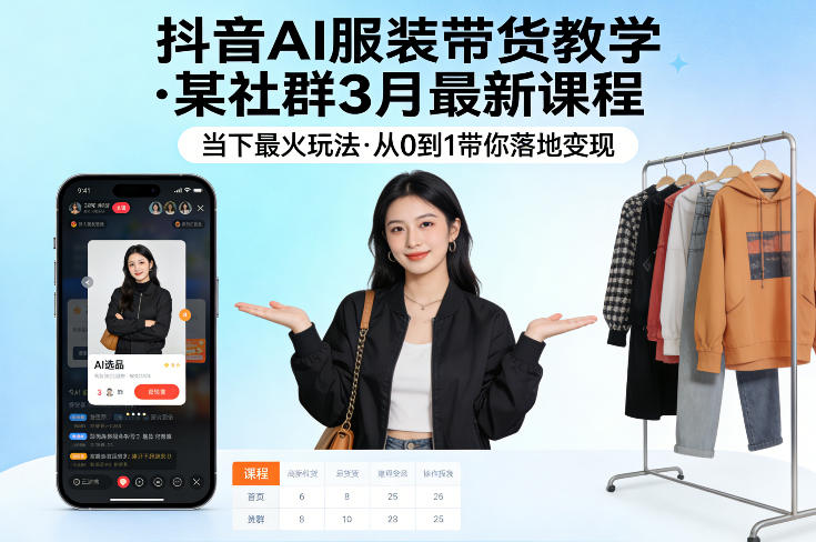 图片[1]-抖音AI服装带货教学，某社群3月最新课程，当下最火玩法，从0到1带你落地变现——生财有道创业项目网-生财有道