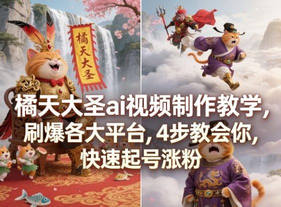 橘天大圣ai视频制作教学，刷爆各大平台，4步教会你，快速起号涨粉——生财有道创业项目网