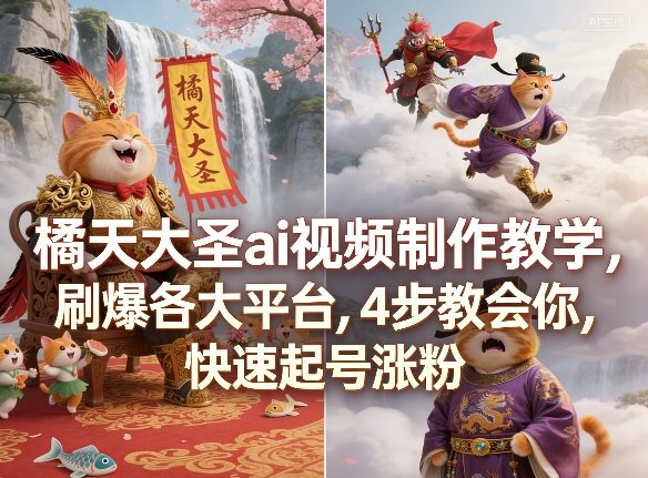 图片[1]-橘天大圣ai视频制作教学，刷爆各大平台，4步教会你，快速起号涨粉——生财有道创业项目网-生财有道