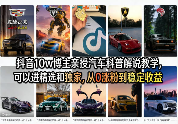 抖音10w博主亲授汽车科普解说教学，可以进精选和独家，从0涨粉到稳定收益（详细视频课程+1T素材）——生财有道创业项目网