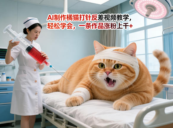 图片[1]-AI制作橘猫打针反差视频教学，轻松学会，一条作品涨粉上千+——生财有道创业项目网-生财有道