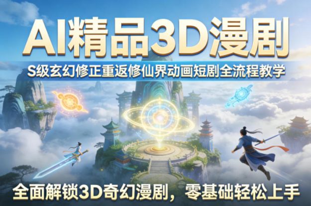 AI精品3D漫剧S级玄幻修正重返修仙界动画短剧全流程教学，全面解锁3D奇幻漫剧，零基础轻松上手——生财有道创业项目网