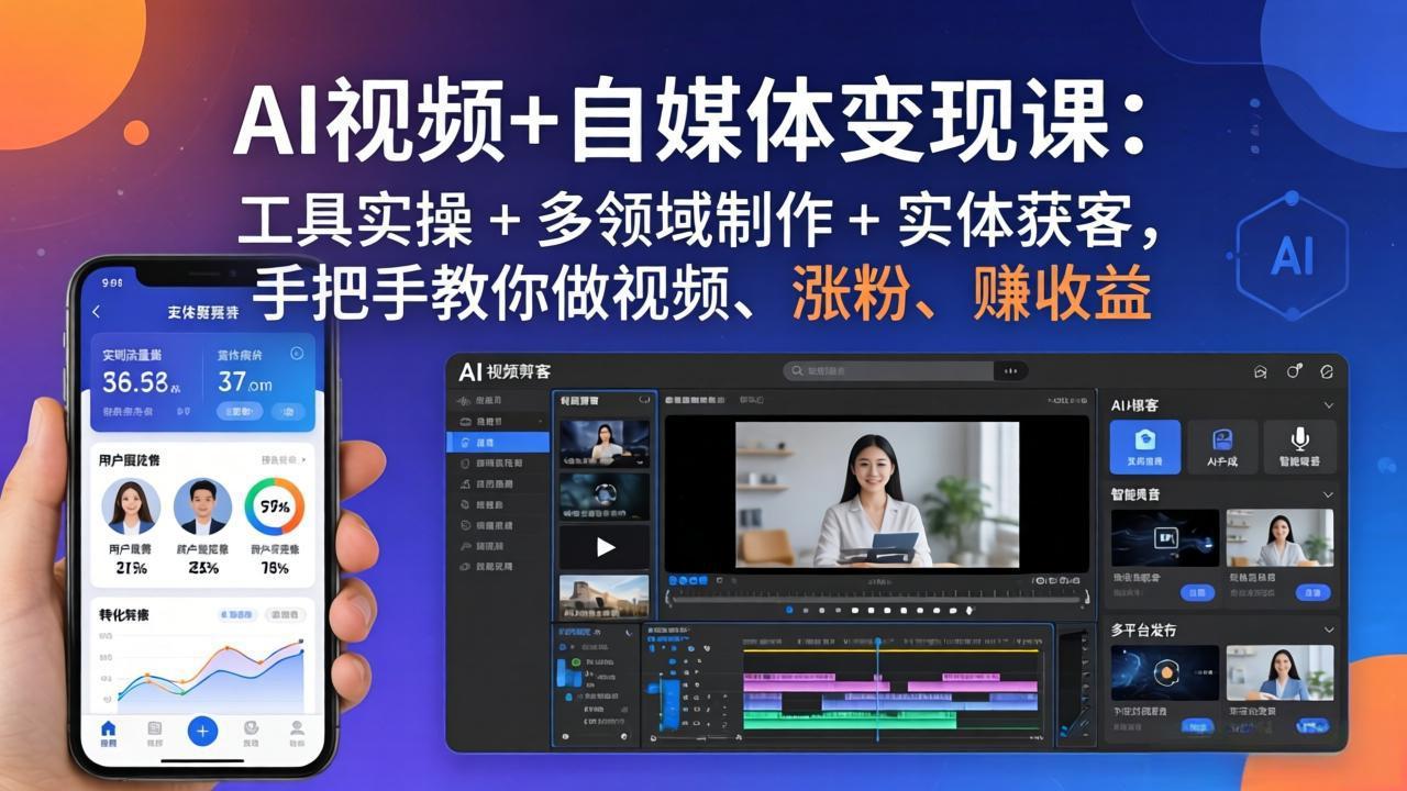 图片[1]-（17891期）AI视频+自媒体变现课：工具实操 + 多领域制作 + 实体获客，手把手教你做视频、涨粉、赚收益_生财有道创业项目网-生财有道