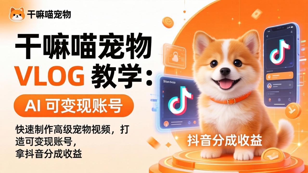 图片[1]-（17888期）干嘛喵宠物 VLOG 教学：AI 快速制作高级宠物视频，打造可变现账号，拿抖音分成收益_生财有道创业项目网-生财有道