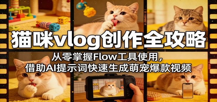 猫咪vlog创作全攻略：从零掌握Flow工具使用，借助AI提示词快速生成萌宠爆款视频_生财有道创业网