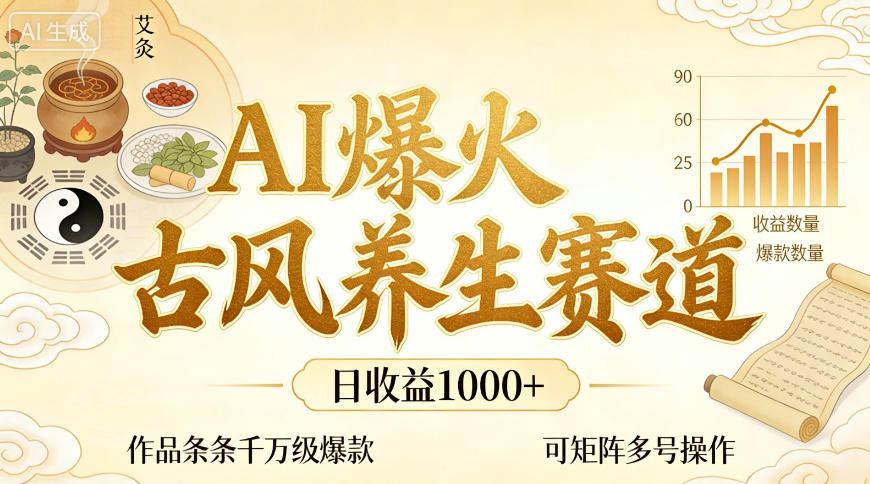 图片[1]-AI爆火古风养生赛道，日收益1k+单条作品点赞破万+，可矩阵多号操作【揭秘】——生财有道创业项目网-生财有道