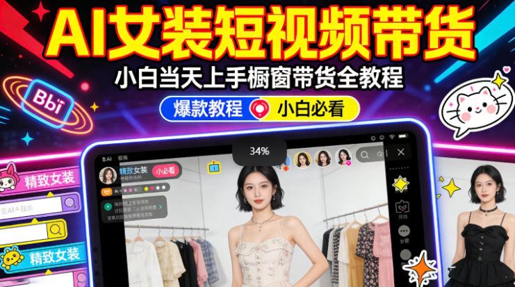 AI女装短视频橱窗带货：小白零门槛当天上手，高佣金爆款轻松賺！——生财有道创业项目网