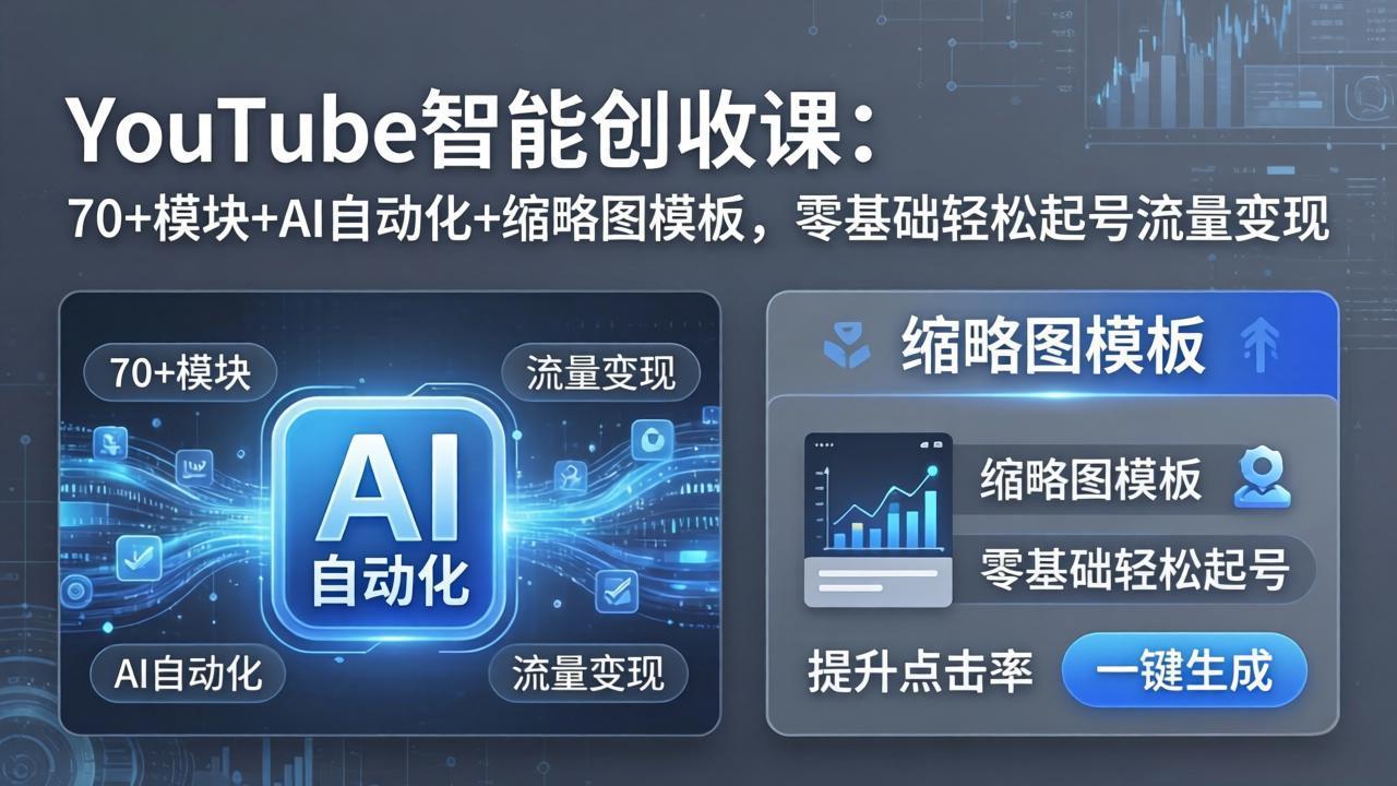 图片[1]-（17926期）YouTube智能创收课：70+模块+AI自动化+缩略图模板，零基础轻松起号流量变现_生财有道创业项目网-生财有道