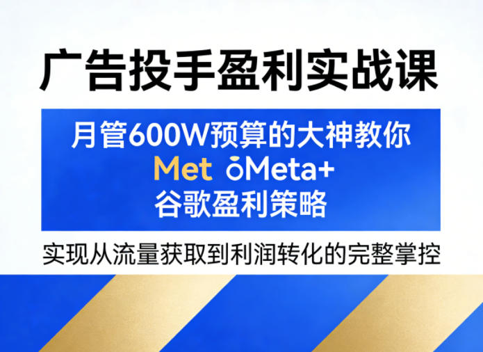 图片[1]-广告投手盈利实战课，月管600W预算的大神教你Meta+谷歌盈利策略，实现从流量获取到利润转化的完整掌控——生财有道创业项目网-生财有道