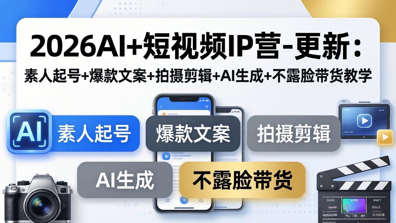 图片[1]-（17932期）2026AI+短视频IP营-更新：素人起号+爆款文案+拍摄剪辑+AI生成+不露脸带货教学_生财有道创业项目网-生财有道