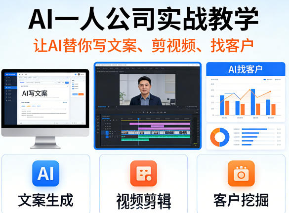 图片[1]-AI一人公司实战教学，让AI替你写文案、剪视频、找客户——生财有道创业项目网-生财有道