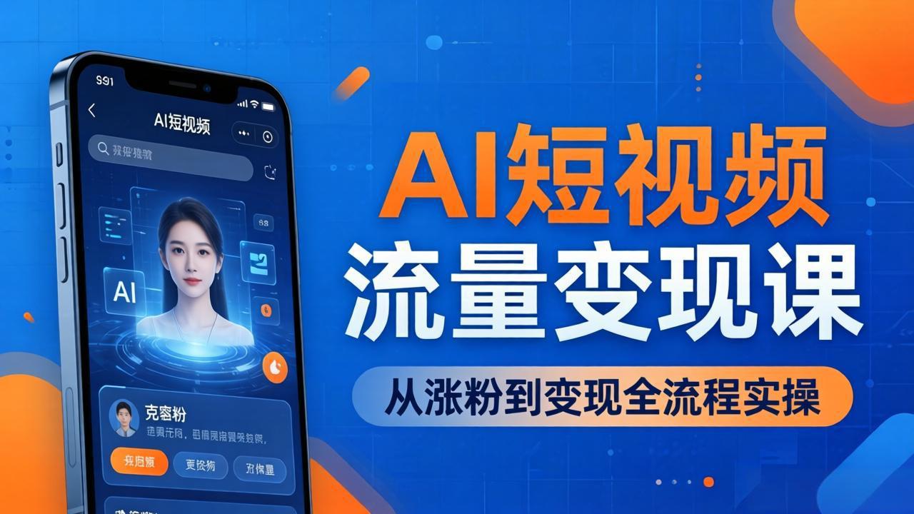 图片[1]-（17939期）AI短视频流量变现课：一部手机玩转数字人克隆+爆款制作，从涨粉到变现全流程实操_生财有道创业项目网-生财有道