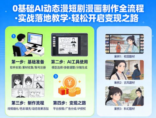 0基础AI动态漫短剧漫画制作全流程，实战落地教学，轻松开启变现之路——生财有道创业项目网