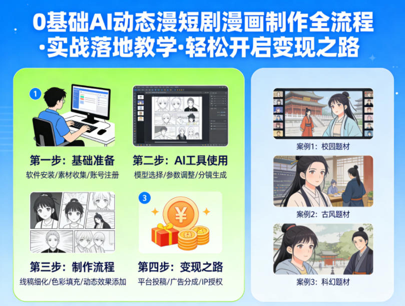 图片[1]-0基础AI动态漫短剧漫画制作全流程，实战落地教学，轻松开启变现之路——生财有道创业项目网-生财有道