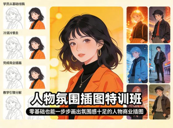 人物氛围插图特训班，零基础也能一步步画出氛围感十足的人物商业插图——生财有道创业项目网