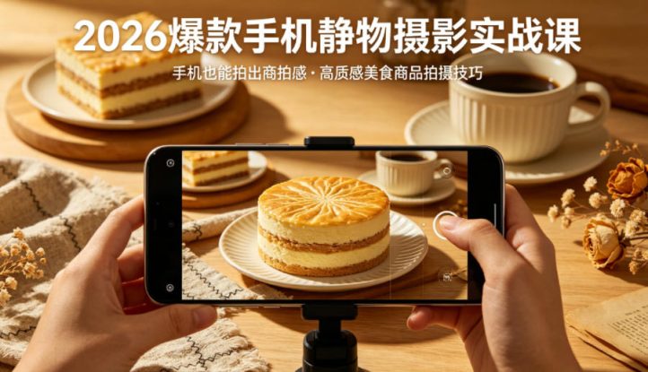 2026爆款手机静物摄影实战课，手机也能拍出商拍感，学会拍出高质感美食商品——生财有道创业项目网