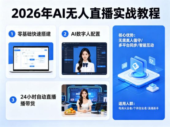 2026年AI无人直播实战教程，零基础也能快速搭建AI数字人无人直播间，实现24小时自动直播带货——生财有道创业项目网
