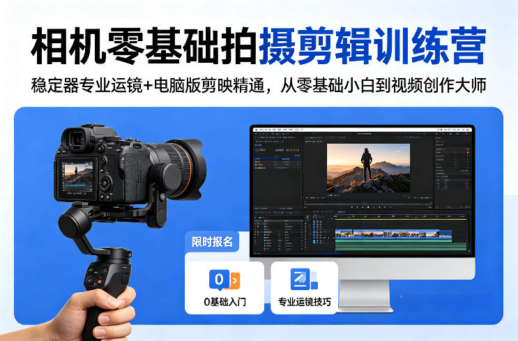 图片[1]-相机零基础拍摄剪辑训练营：稳定器专业运镜+电脑版剪映精通，从零基础小白到视频创作大师——生财有道创业项目网-生财有道