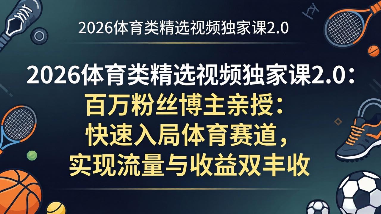 图片[1]-（17991期）2026体育类精选视频独家课2.0：百万粉丝博主亲授：快速入局体育赛道，实现流量与收益双丰收_生财有道创业项目网-生财有道