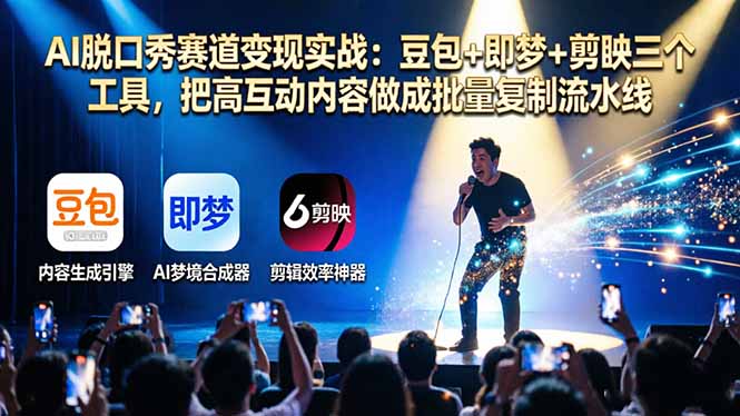 （17990期）AI脱口秀赛道变现实战：豆包+即梦+剪映三个工具，把高互动内容做成批量复制流水线_生财有道创业项目网