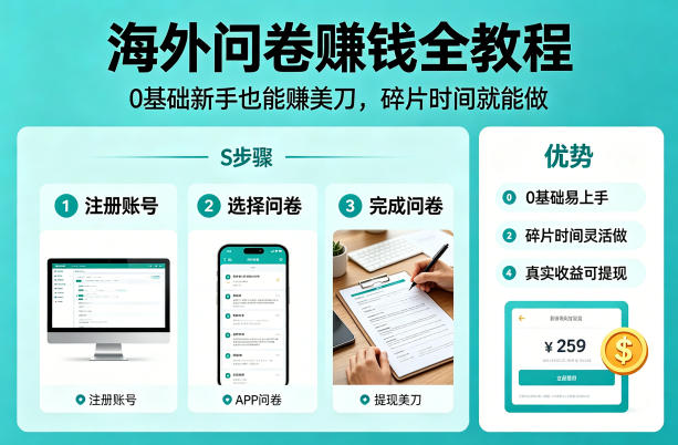 海外问卷賺钱全教程，0基础新手也能賺美刀，碎片时间就能做——生财有道创业项目网