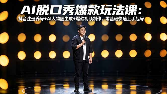 （18012期）AI脱口秀爆款玩法课：抖音注册养号+AI人物图生成+爆款视频制作，零基础快速上手起号_生财有道创业项目网