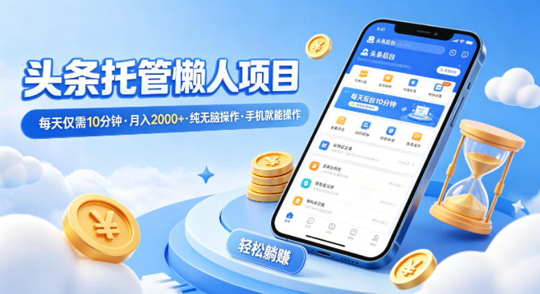 图片[1]-头条托管懒人项目，每天仅需10分钟，月入2000+，纯无脑操作，手机就能操作【揭秘】——生财有道创业项目网-生财有道