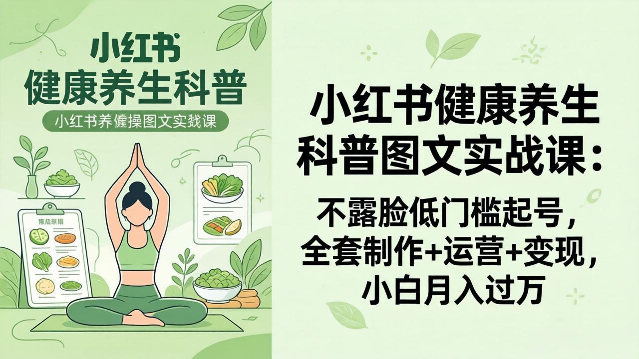 图片[1]-（18033期）2026小红书健康养生科普图文实战课：不露脸低门槛起号，全套制作+运营+变现，小白月入过万_生财有道创业项目网-生财有道