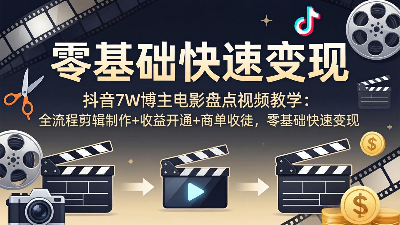 图片[1]-（18032期）抖音7W博主电影盘点视频教学：全流程剪辑制作+收益开通+商单收徒，零基础快速变现_生财有道创业项目网-生财有道