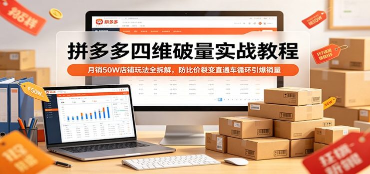 拼多多四维破量实战教程：月销50W店铺玩法全拆解，防比价裂变直通车循环引爆销量_生财有道创业网