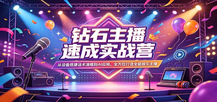 钻石主播速成实战营：从设备搭建话术演唱到AI应用，全方位打造全能娱乐主播_生财有道创业网