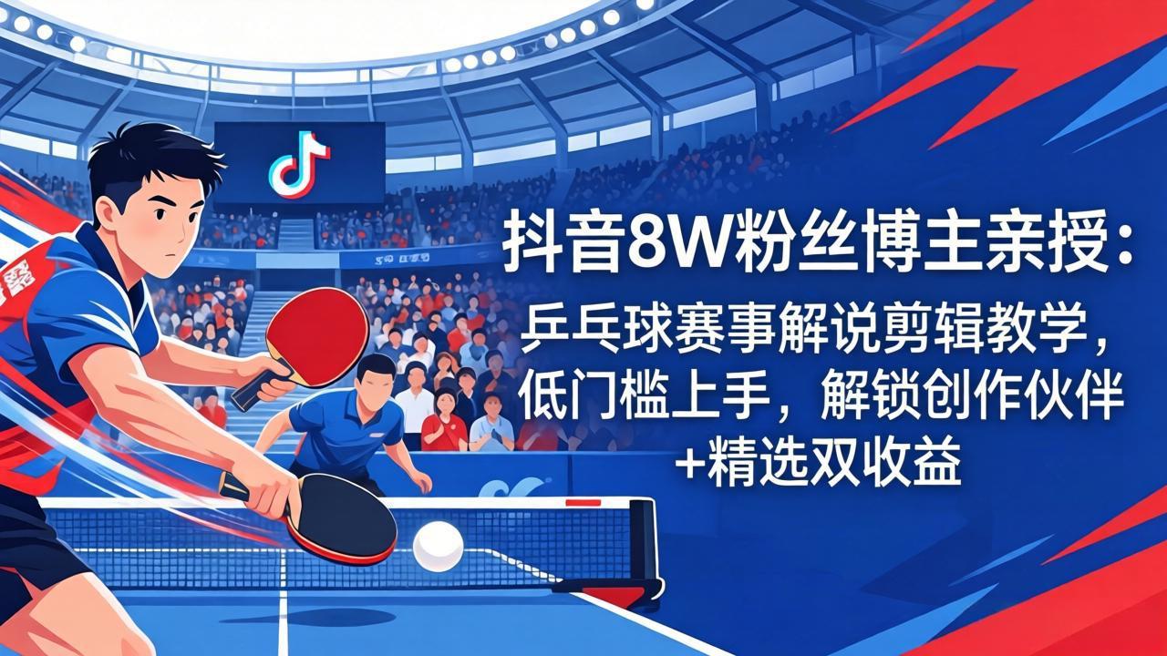 图片[1]-（18069期）抖音8W粉丝博主亲授：乒乓球赛事解说剪辑教学，低门槛上手，解锁创作伙伴+精选双收益_生财有道创业项目网-生财有道