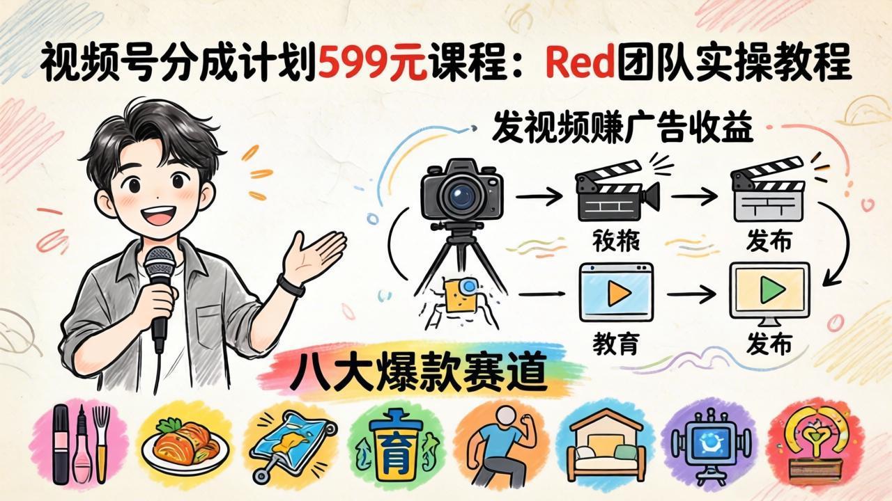 图片[1]-（18088期）视频号分成计划599元课程：Red团队实操教程，发视频赚广告收益，八大爆款赛道全掌握_生财有道创业项目网-生财有道